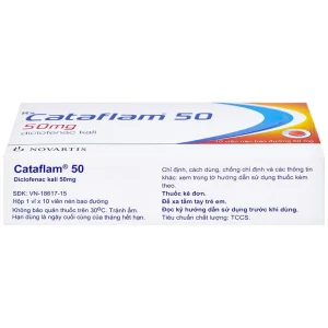 Thuốc Cataflam 50 Novartis điều trị đau sau chấn thương, viêm và sưng do bong gân (1 vỉ x 10 viên)