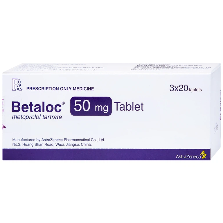 Thuốc Betaloc 50mg AstraZeneca điều trị tăng huyết áp, dự phòng đau thắt ngực (3 vỉ x 20 viên)
