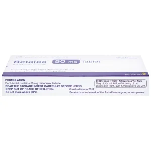 Thuốc Betaloc 50mg AstraZeneca điều trị tăng huyết áp, dự phòng đau thắt ngực (3 vỉ x 20 viên)