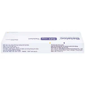 Thuốc Betaloc 50mg AstraZeneca điều trị tăng huyết áp, dự phòng đau thắt ngực (3 vỉ x 20 viên)