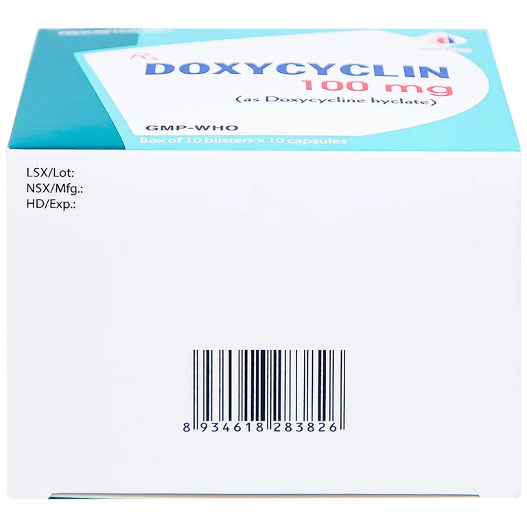 Thuốc Doxycyclin 100mg Domesco điều trị nhiễm khuẩn (10 vỉ x 10 viên)