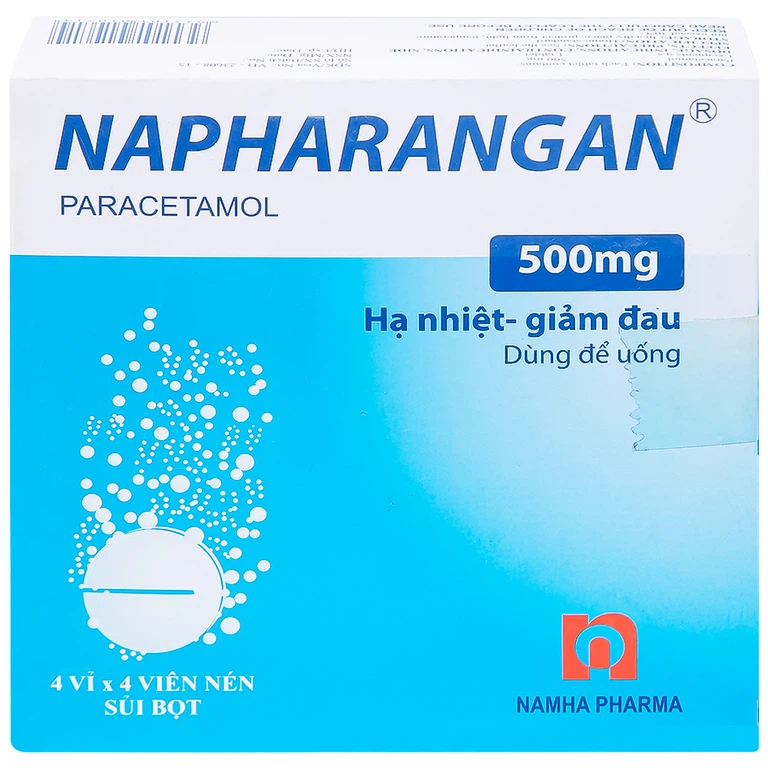 Viên sủi Napharangan 500mg Nam Hà hạ nhiệt, giảm đau, điều trị sốt từ nhẹ đến vừa (4 vỉ x 4 viên)