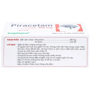 Viên nang cứng Piracetam 400mg Traphaco điều trị triệu chứng chóng mặt, suy giảm trí nhớ (6 vỉ x 10 viên)