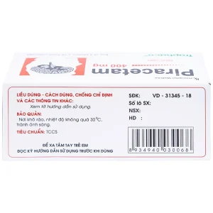 Viên nang cứng Piracetam 400mg Traphaco điều trị triệu chứng chóng mặt, suy giảm trí nhớ (6 vỉ x 10 viên)