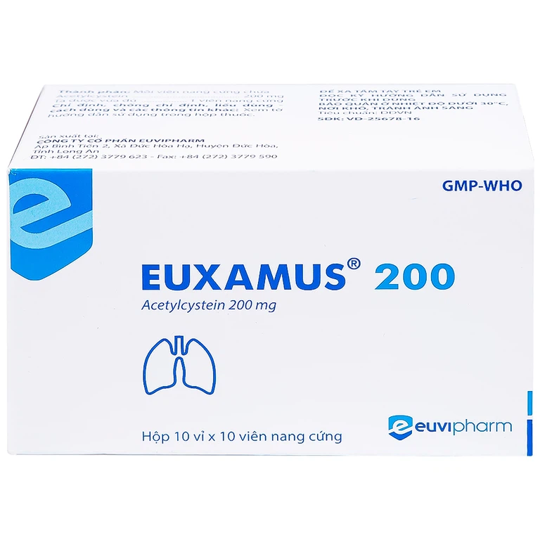 Thuốc Euxamus 200mg Euvipharm tiêu chất nhầy trong bệnh nhầy nhớt (10 vỉ x 10 viên)