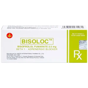 Thuốc Bisoloc United điều trị suy tim mạn ổn định từ vừa đến nặng (3 vỉ x 10 viên)