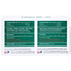 Thuốc Cefdinir 300 - HV USP điều trị nhiễm khuẩn (2 vỉ x 10 viên)