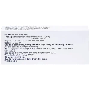 Thuốc Methotrexate Belmed 2.5mg điều trị bệnh vẩy nến, viêm khớp vảy nến, viêm khớp dạng thấp (20 viên)