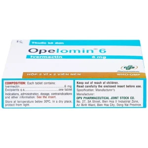 Viên nén Opelomin 6 OPV điều trị giun chỉ, giun lươn (2 vỉ x 2 viên)