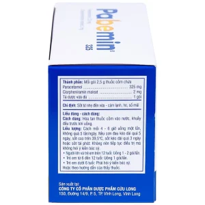 Cốm Pabemin 325 Pharimexco điều trị sốt từ nhẹ đến vừa, cảm lạnh, ho, sổ mũi (30 gói)