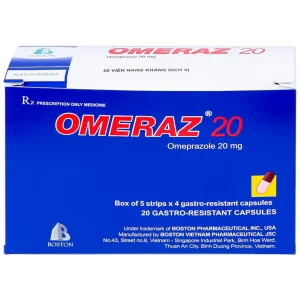 Viên nang Omeraz 20 Boston điều trị và dự phòng tái phát loét dạ dày, tá tràng (5 vỉ x 4 viên)