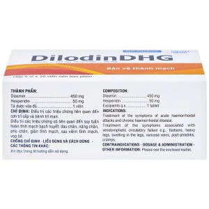 Thuốc DilodinDHG điều trị các triệu chứng liên quan đến cơn trĩ cấp và bệnh trĩ mạn (5 vỉ x 10 viên)