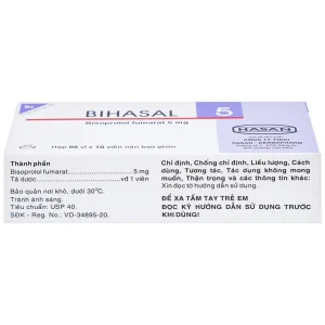 Thuốc Bihasal 5mg Hasan điều trị tăng huyết áp, đau thắt ngực, suy tim mạn tính ổn định (5 vỉ x 10 viên)