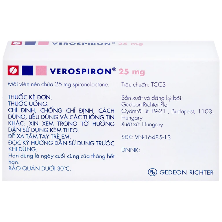 Thuốc Verospiron 25mg Gedeon điều trị ngắn hạn phẫu thuật (1 vỉ x 20 viên)
