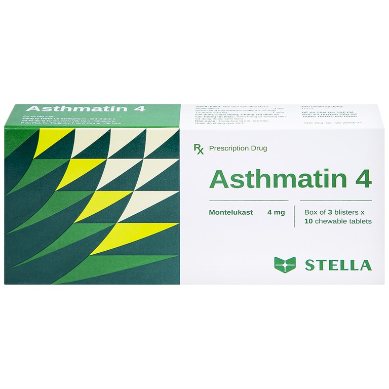 Viên nhai Asthmatin 4 Stella phòng và điều trị hen suyễn, giảm viêm mũi dị ứng (3 vỉ x 10 viên)