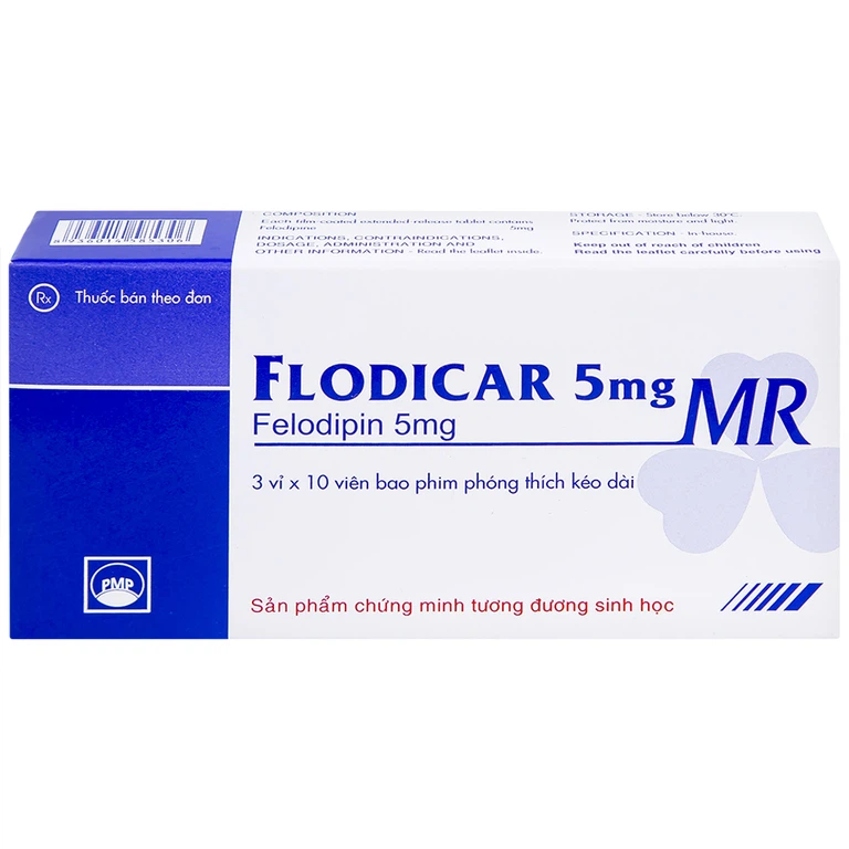 Thuốc Flodicar MR 5mg Pymepharco điều trị tăng huyết áp (3 vỉ x 10 viên)