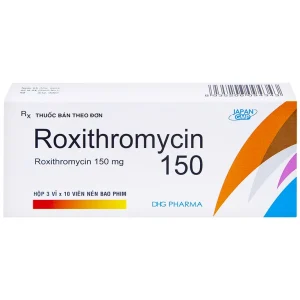 Thuốc Roxithromycin 150 DHG điều trị các loại nhiễm khuẩn, bệnh bạch hầu, ho gà (3 vỉ x 10 viên)