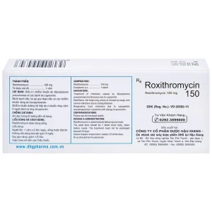 Thuốc Roxithromycin 150 DHG điều trị các loại nhiễm khuẩn, bệnh bạch hầu, ho gà (3 vỉ x 10 viên)