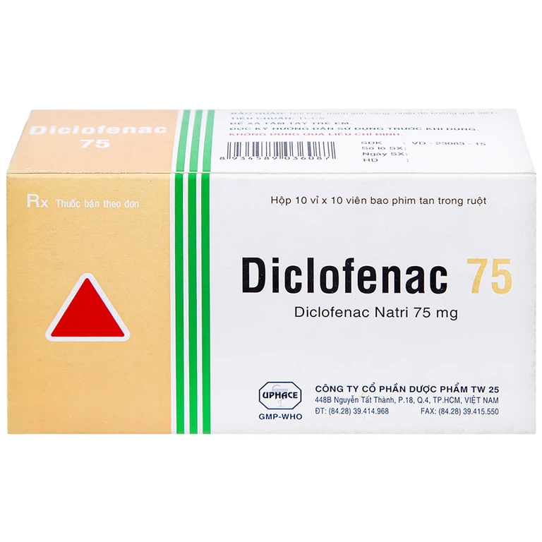 Thuốc Diclofenac 75 Uphace điều trị dài ngày viêm khớp mạn, thoái hóa khớp (10 vỉ x 10 viên)