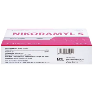 Viên nang cứng Nikoramyl 5 Hà Tây phòng và điều trị cơn đau thắt ngực (3 vỉ x 10 viên)