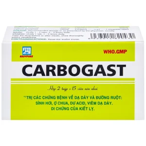 Viên nhai Carbogast Nadyphar điều trị bệnh dạ dày và đường ruột, di chứng của kiết lỵ (2 tuýp x 15 viên)
