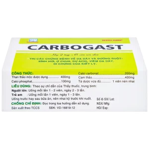 Viên nhai Carbogast Nadyphar điều trị bệnh dạ dày và đường ruột, di chứng của kiết lỵ (2 tuýp x 15 viên)