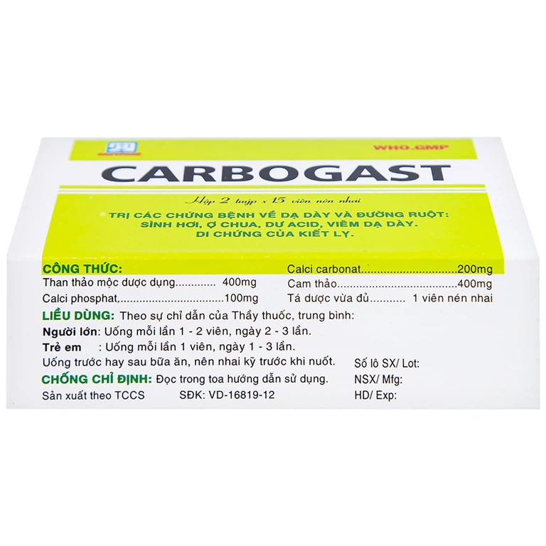 Viên nhai Carbogast Nadyphar điều trị bệnh dạ dày và đường ruột, di chứng của kiết lỵ (2 tuýp x 15 viên)