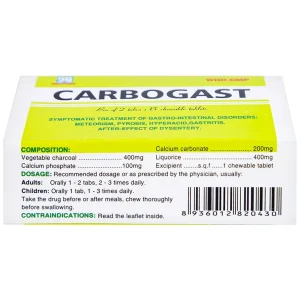 Viên nhai Carbogast Nadyphar điều trị bệnh dạ dày và đường ruột, di chứng của kiết lỵ (2 tuýp x 15 viên)