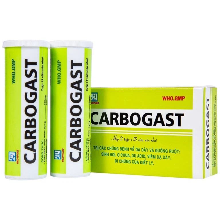 Viên nhai Carbogast Nadyphar điều trị bệnh dạ dày và đường ruột, di chứng của kiết lỵ (2 tuýp x 15 viên)