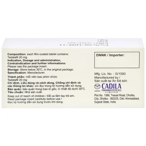 Viên nén Jovan T 20 Cadila điều trị rối loạn cương dương (1 vỉ x 1 viên)