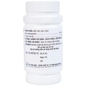 Thuốc Natri Bicarbonat 500mg Bidiphar điều trị nhiễm toan chuyển hóa, khó tiêu hóa, ợ nóng (160 viên)