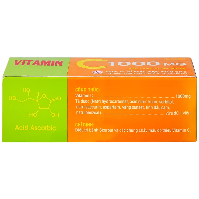 Viên sủi Vitamin C 1000mg OPC điều trị bệnh Scorbut và các chứng chảy máu do thiếu Vitamin C (10 viên)
