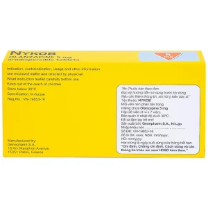 Viên nén Nykob 5mg Genepharm SA điều trị tâm thần phân liệt (4 vỉ x 7 viên)