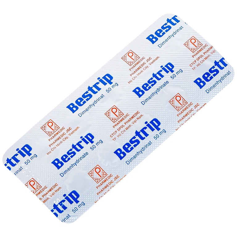 Thuốc Bestrip 50mg Pharmedic phòng và điều trị các chứng buồn nôn do say tàu xe (3 vỉ x 10 viên)
