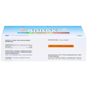 Thuốc Zapnex-5 DaviPharm điều trị tâm thần phân liệt (6 vỉ x 10 viên)