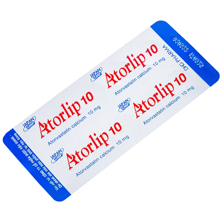 Thuốc Atorlip 10mg DHG điều trị tăng cholesterol toàn phần, tăng LDL-cholesterol (3 vỉ x 10 viên)