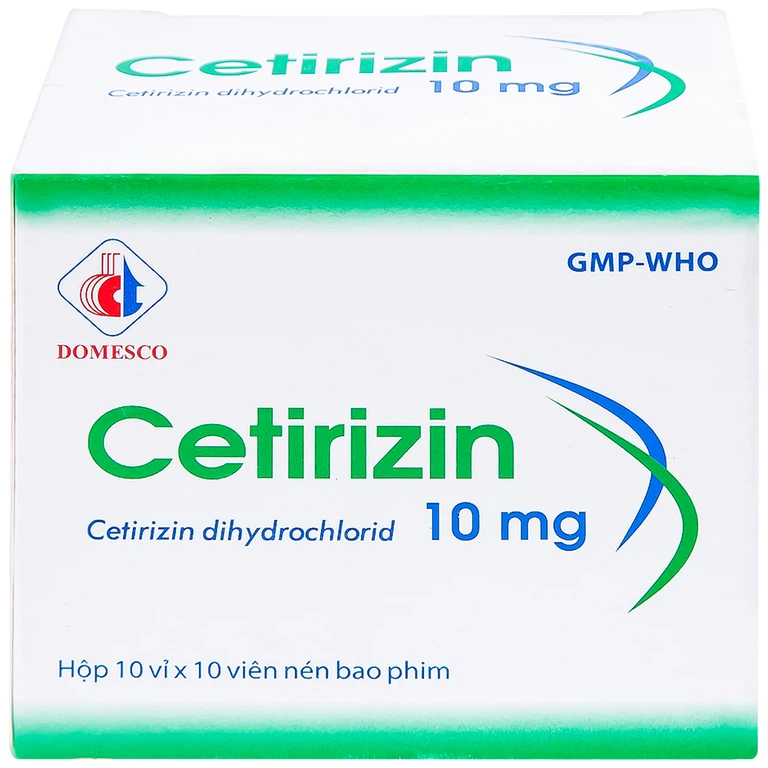 Thuốc Cetirizin 10mg Domesco điều trị viêm mũi dị ứng, mày đay (10 vỉ x 10 viên)