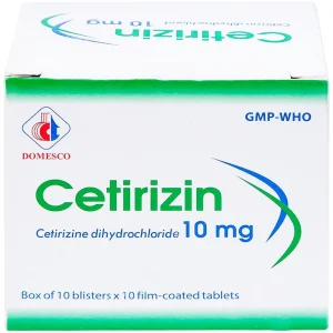 Thuốc Cetirizin 10mg Domesco điều trị viêm mũi dị ứng, mày đay (10 vỉ x 10 viên)