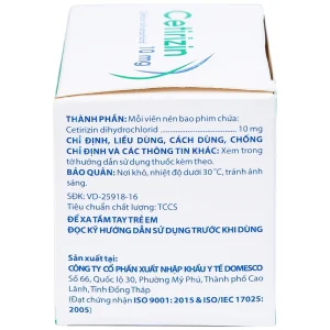 Thuốc Cetirizin 10mg Domesco điều trị viêm mũi dị ứng, mày đay (10 vỉ x 10 viên)