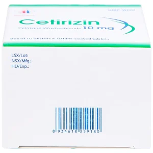 Thuốc Cetirizin 10mg Domesco điều trị viêm mũi dị ứng, mày đay (10 vỉ x 10 viên)