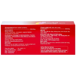 Viên đặt âm đạo Chimitol Vaginal Tab Aprogen điều trị viêm âm đạo do nấm (1 vỉ x 2 viên)