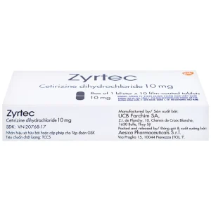 Thuốc Zyrtec GSK giảm viêm mũi dị ứng, mày đay tự phát, mạn tính (1 vỉ x 10 viên)