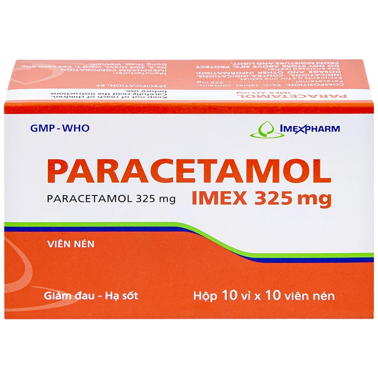 Viên nén Paracetamol Imex 325mg giảm nhức đầu, nhức răng, đau nhức bắp thịt (10 vỉ x 10 viên)