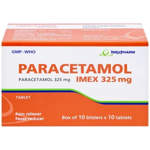 Viên nén Paracetamol Imex 325mg giảm nhức đầu, nhức răng, đau nhức bắp thịt (10 vỉ x 10 viên)