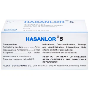 Thuốc Hasanlor 5 Hasan điều trị tăng huyết áp, đau thắt ngực (10 vỉ x 10 viên)