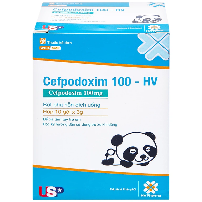 Bột pha hỗn dịch uống Cefpodoxim 100-HV USP điều trị nhiễm khuẩn (10 gói x 3g)