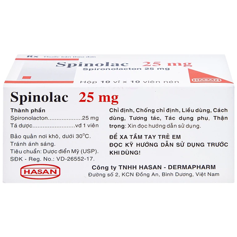 Thuốc Spinolac 25mg Hasan điều trị phù do tim sung huyết (10 vỉ x 10 viên)