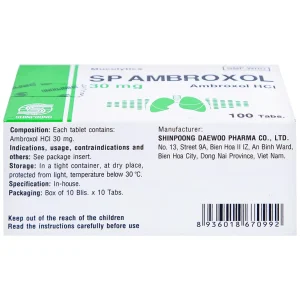 Thuốc SP Ambroxol 30mg điều trị các bệnh cấp và mạn tính ở đường hô hấp (10 vỉ x 10 viên)