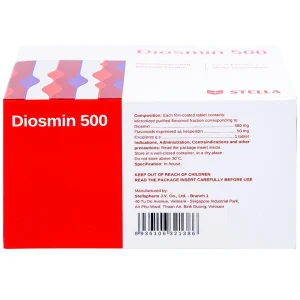 Thuốc Diosmin 500 Stella điều trị triệu chứng liên quan đến suy tĩnh mạch - mạch bạch huyết (6 vỉ x 10 viên)