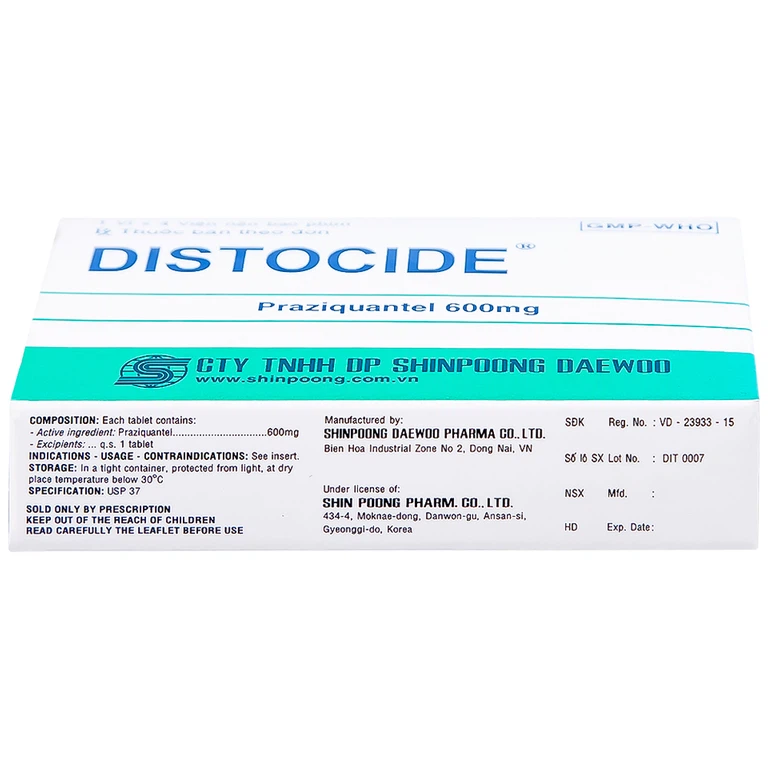 Thuốc Distocide Shinpoong Daewoo điều trị sán máng, sán lá gan nhỏ (1 vỉ x 4 viên)